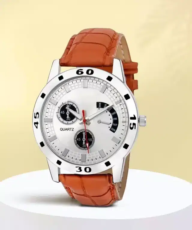 Analog Watch for Men (Brown & Silver)