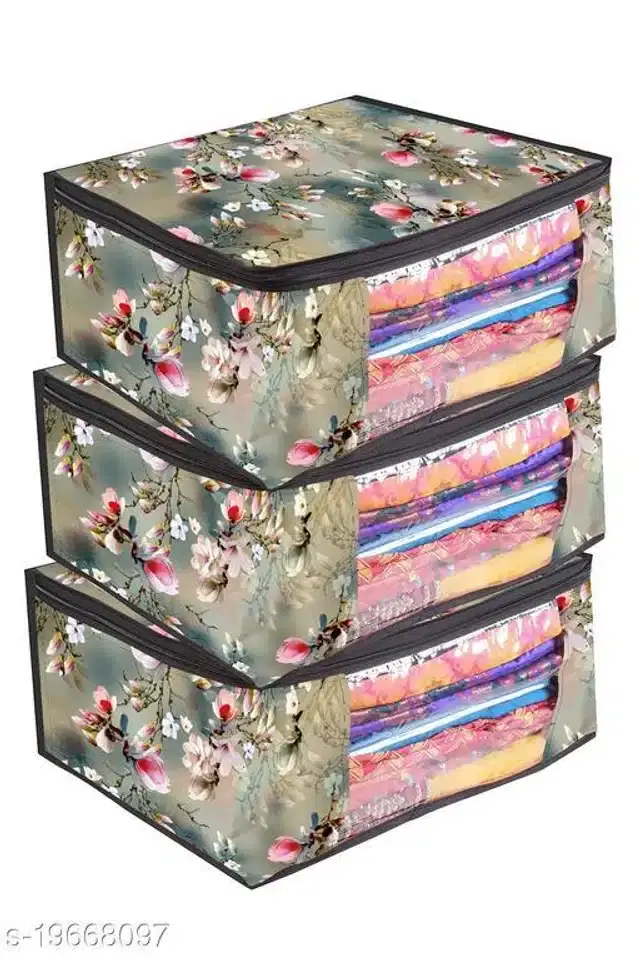 Fabric Foldable Under Bed Storage, Multicolor, Pack of 3