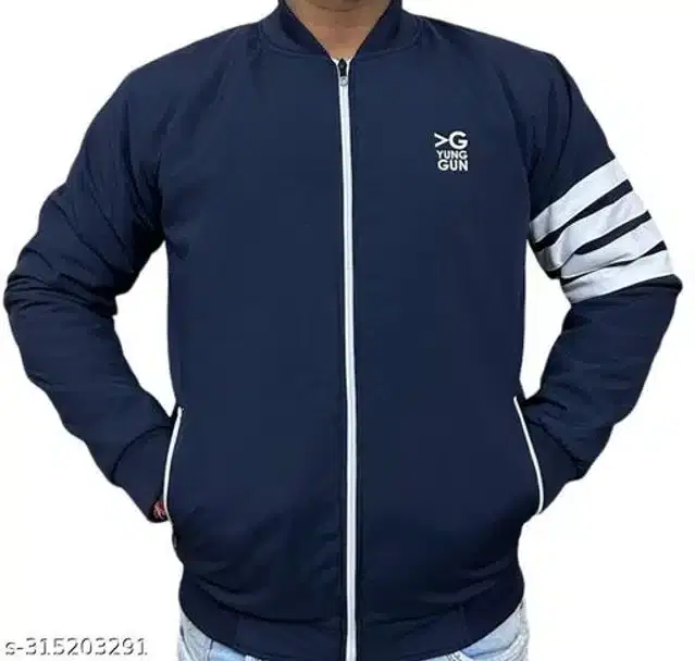 Polyester Jacket for Men (Navy Blue, XL)