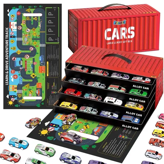 Kidology 48-Piece Pull Back Mini Car Set With Playmat For Kids