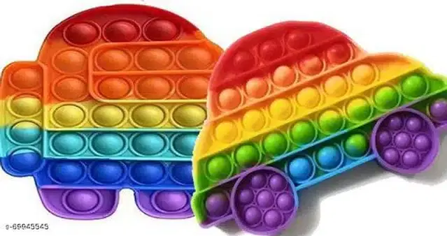 Silicone Pop It Fidget Stress Relief Toy, Multicolor, Pack of 2