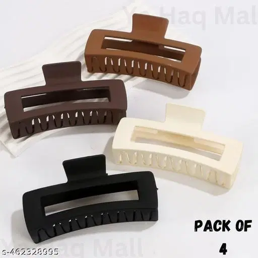 Plastic Claw Clips for Women & Girls, Pack of 4 (Multicolor)