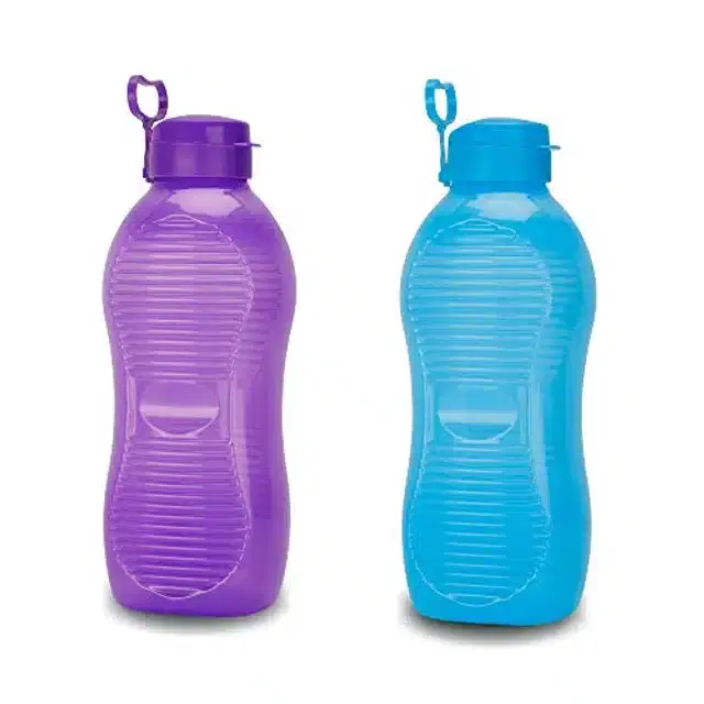 Airtight Plastic Water Bottle with Lid, Purple & Sky Blue, 2000 ml, Pack of 2