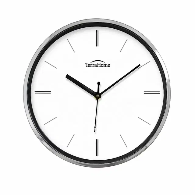 TerraHome Sweep Silent Paper Dial Wall Clock 12in Silver And White