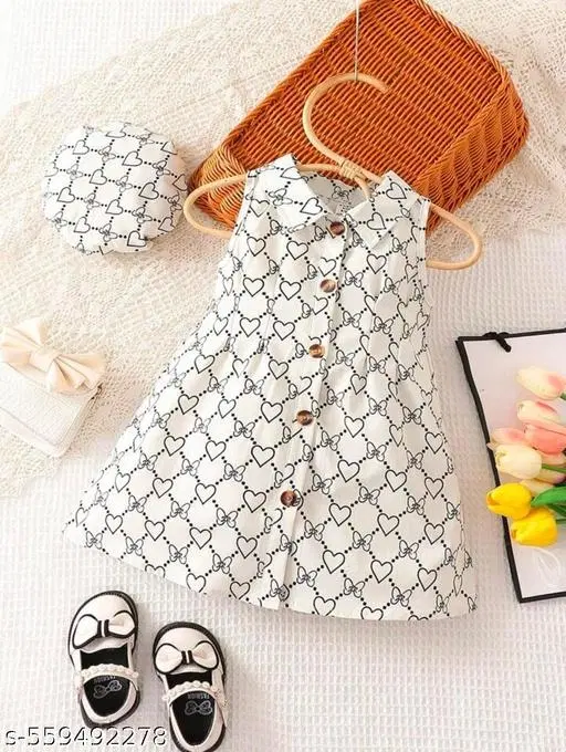 Rayon Frock for Girls (White, 7-8 Years)