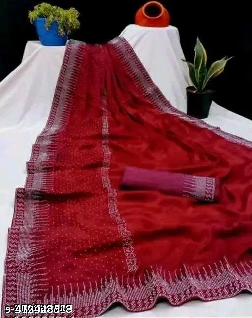 Georgette Embellished Saree For Women, Red