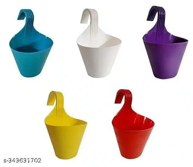 Plastic Hanging Planters, Multicolor, Pack of 5