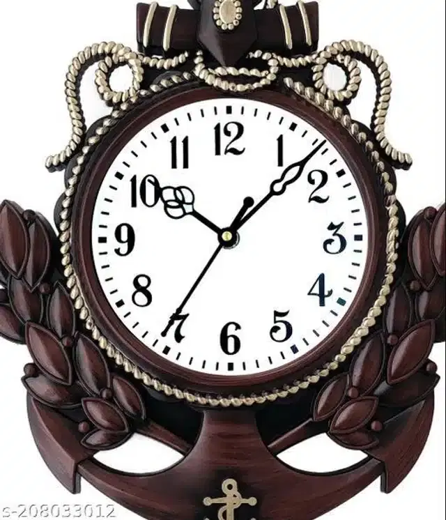 Analog Wall Clock, Brown, 38x28 cm