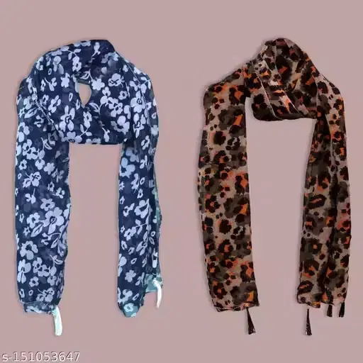 Printed Georgette Stoles for Women, Assorted, Pack of 2 (2 m)