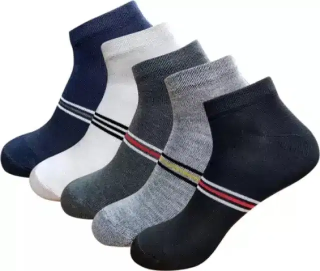 Cotton Ankle Socks for Unisex, Set of 5 (Multicolor, Free Size)