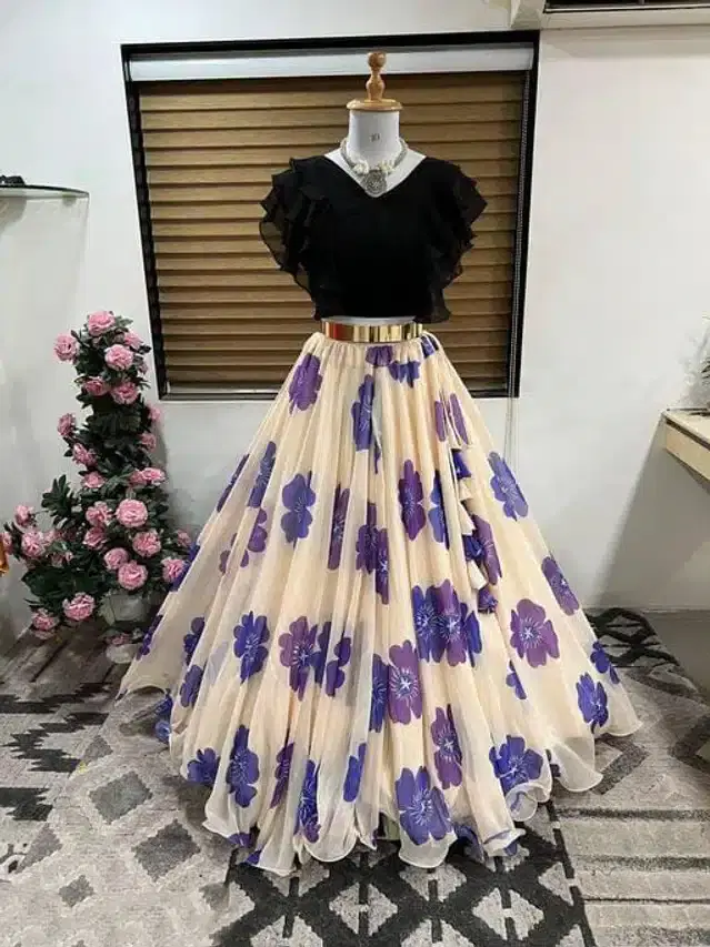 Ready to Wear Lehenga Choli for Women (Blue, XS)