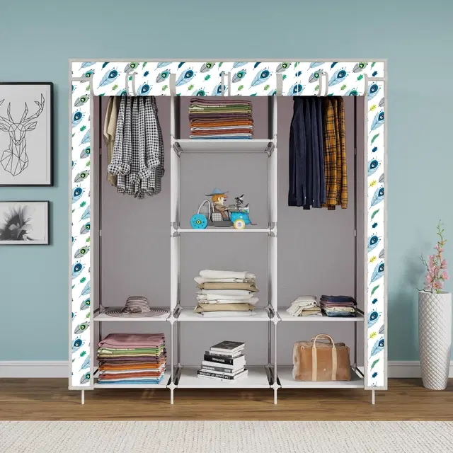 Plastic Printed Collapsible Wardrobe, Grey