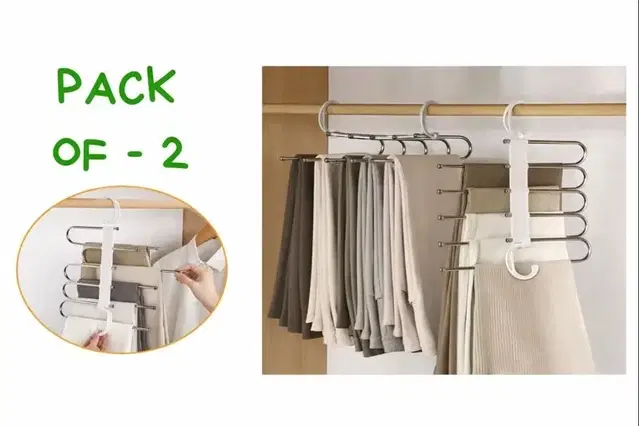 Stainless Steel 5-in-1 Foldable Hanger for Clothes Hanging – Multi-Layer (Pack of 2)