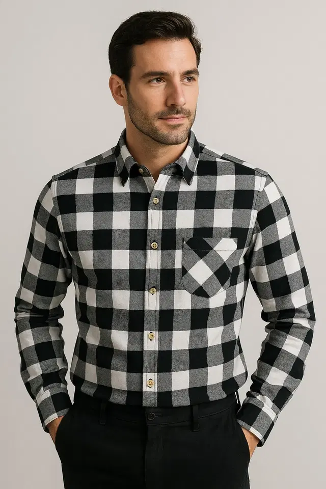 Cotton Blend Checkered Shirt for Men, Multicolour (M)