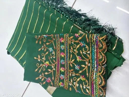 Georgette Printed Saree for Women, Green (6.3 M)