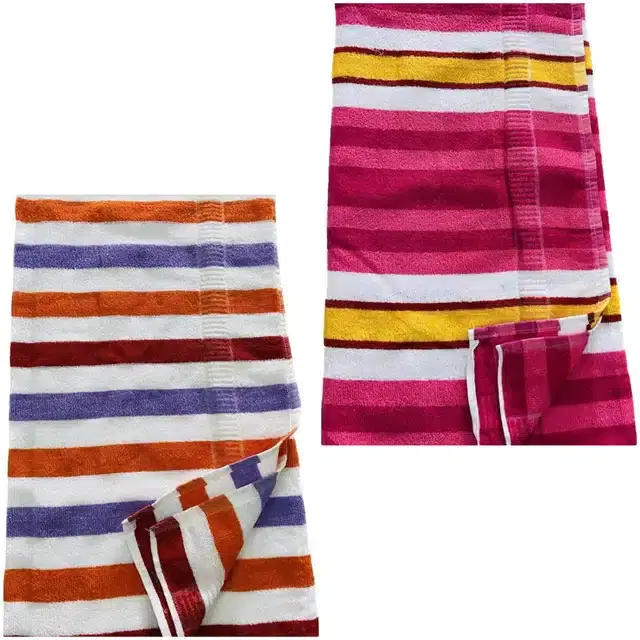 Microfiber Striped Bath Towels, Pack of 2, Multicolor, 26x56 Inches