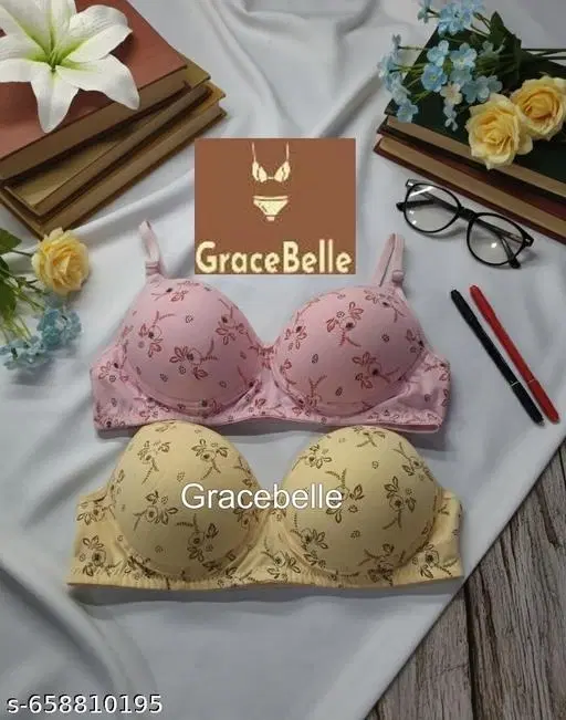 Cotton Printed Bra for Women & Girls, Multicolor, Pack of 2 (32B)