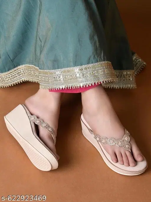 Embellished Mid-Top Platform Sandals for Women (Pink, IND-4)