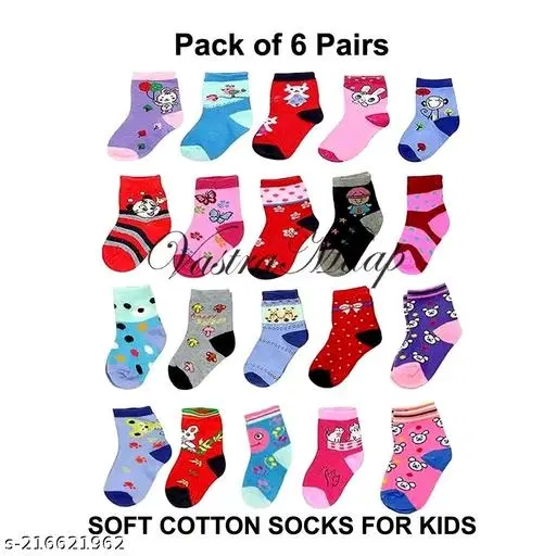 Cotton Socks for Kids, Set of 6 (Multicolor, 0-3 Months)