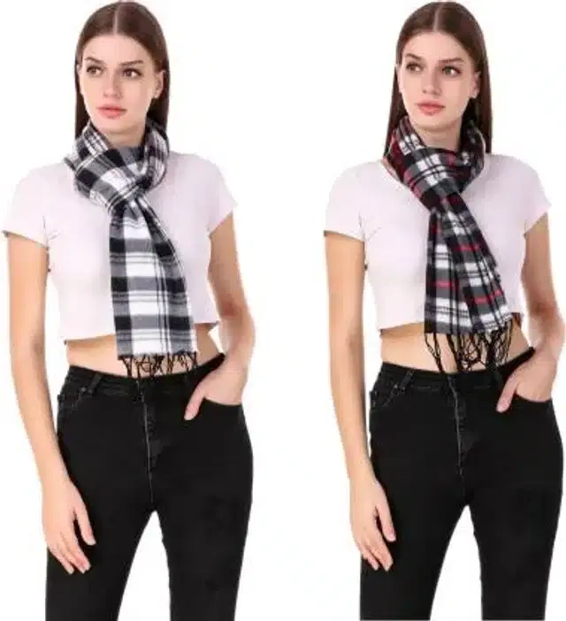 Checkered Muffler for Unisex, Pack of 2 (Grey)