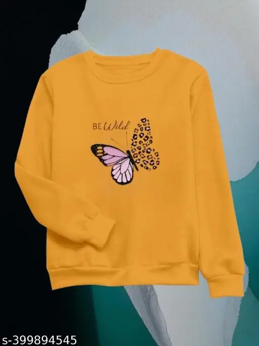Cotton Printed Sweatshirt for Women (Yellow, M)