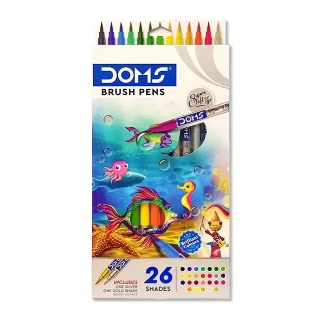 Doms 26 Shades Brush Pen Includes One Silver & Gold Shade Inside [Multicolor]
