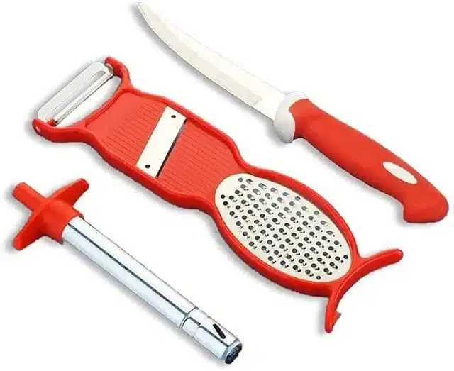 Gas Lighter with Grater & Knife, Set of 3, Red