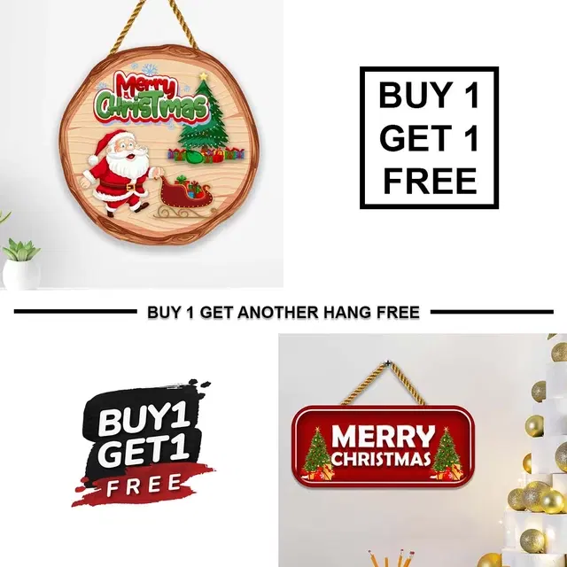 Wooden Wall Hanging for Christmas, Multicolor, Pack of 2