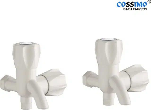 Plastic 2-in-1 Bib Cock Taps Faucet with Wall Flange, White, Set of 2