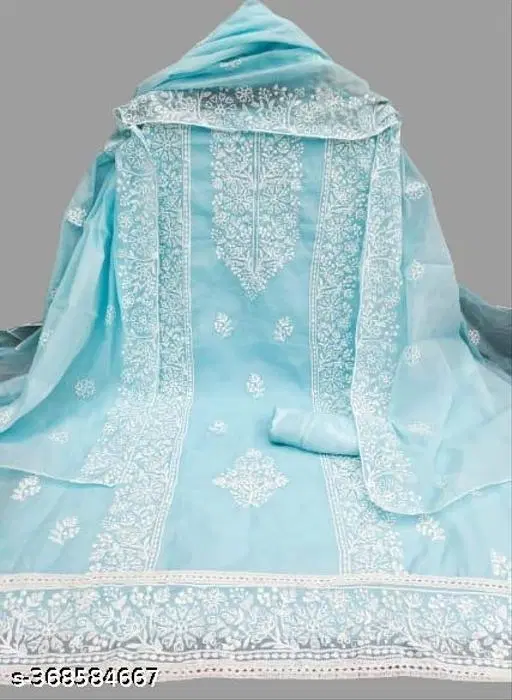 Embroidered Floral Patiala Suits for Women (Blue, Un Stitched)