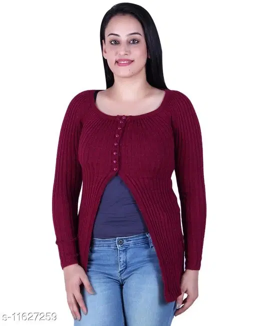 Acrylic Solid Sweater for Women (Wine, M)