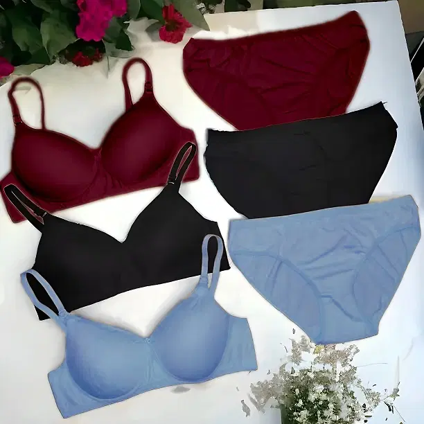 Cotton Blend Lingerie Set for Women, Multicolour, Pack of 3 (28B)