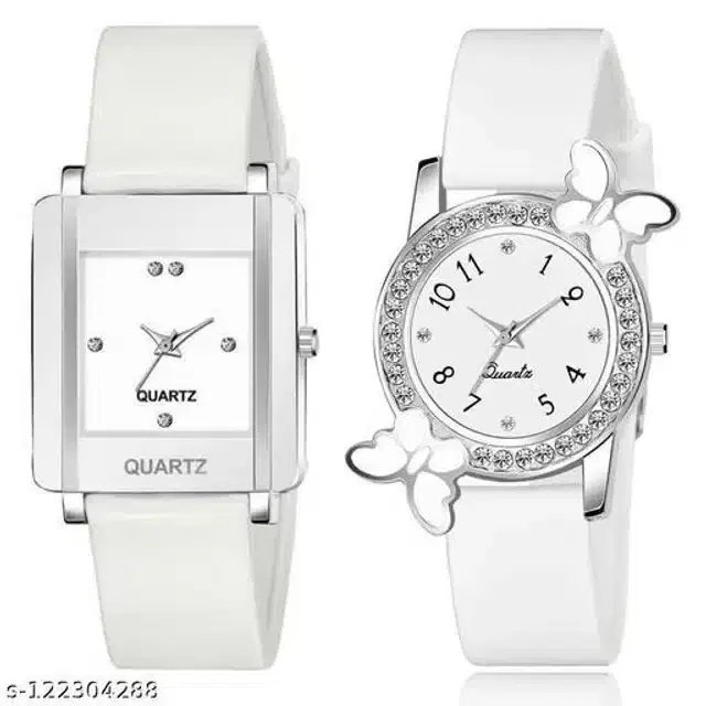 Analog Watch for Women, Set of 2 (White)