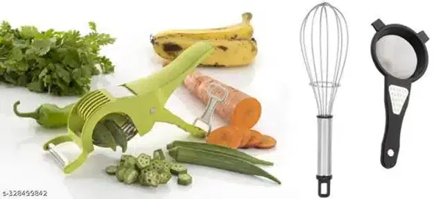 Vegetable Cutter with Whisk & Tea Strainer, Multicolor, Set of 3