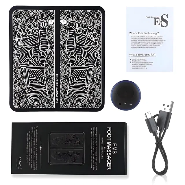 Wireless EMS Pain Relief Rechargeable Foldable with 8 Modes and 19 Intensity Levels Foot Massager, Black