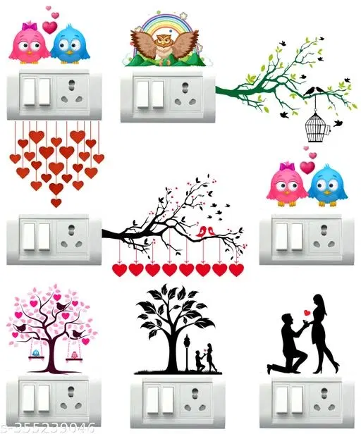 PVC Switch Board Stickers, Multicolor, 32.5x48 cm, Pack of 8