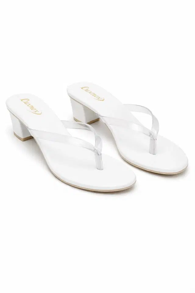 Solid Block Sandals for Women (White, 3)