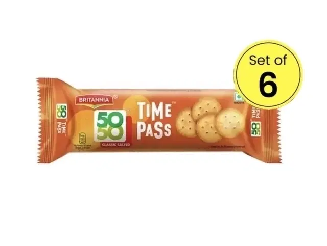 Britannia 50-50 Timepass Classic Salted Biscuits, 6X58 g (Pack Of 6)