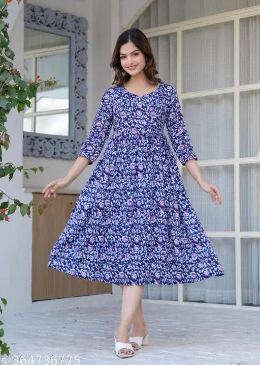 Rayon Kurti for Women, Blue (S)