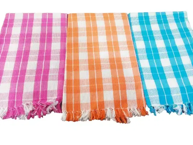 Cotton Checkered Bath Towels, Pack of 3, Multicolor, 60x30 Inches