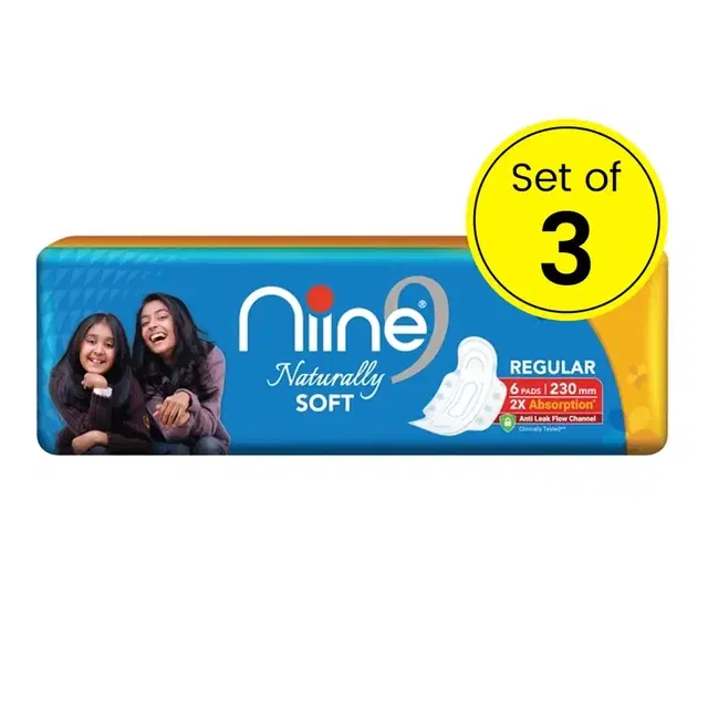 Niine Naturally Soft Sanitary Pads Regular - 3X6 Pcs (Pack of 3)