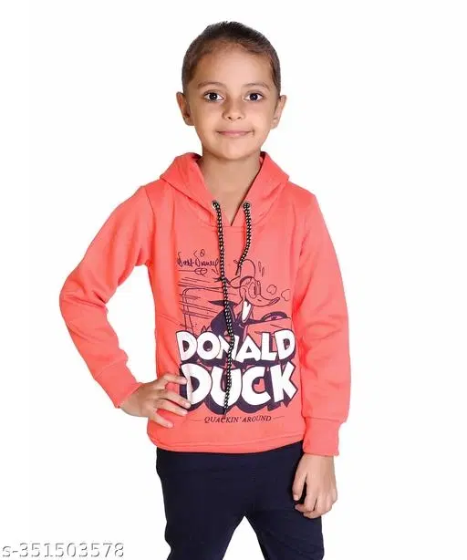 Woolen Printed Hoodie for Girls (Red, 7-8 Years)