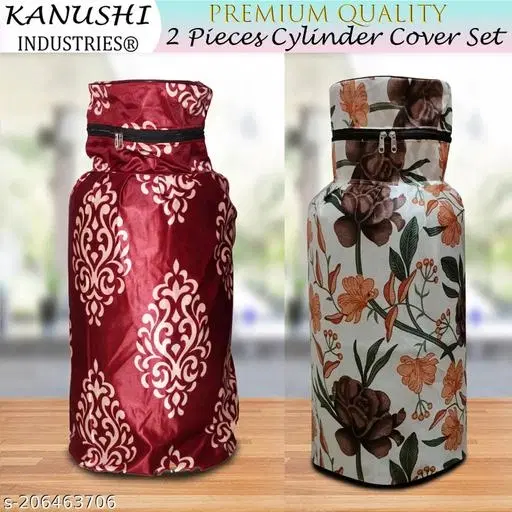 KANUSHI Industries® Designer LPG Gas Cylinder Cover Set of 2Pc (2PCS+CYL-Maroon-Floral+Brown-Rose)
