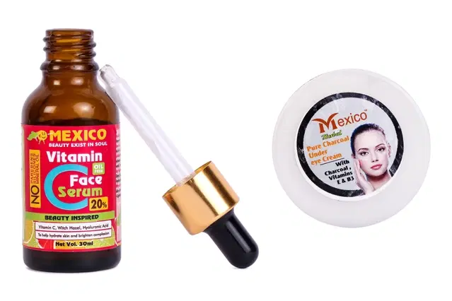 Maxico Herbs Vitamin C Serum (30 ml) with Charcoal Under Eye Cream, Pack of 2