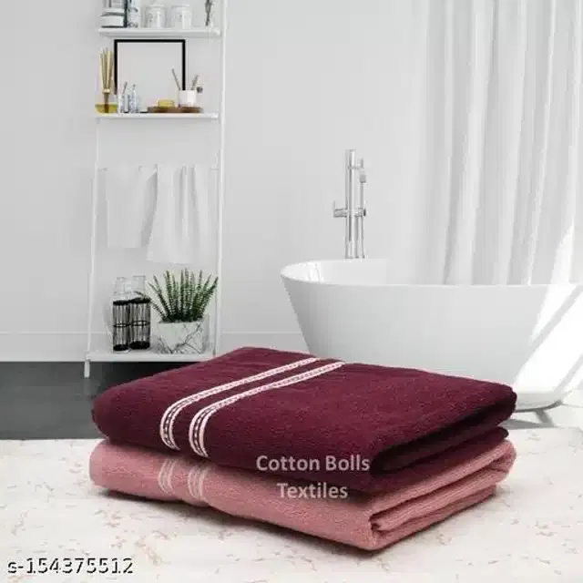 Cotton Bath Towels, Maroon & Pink, Pack of 2