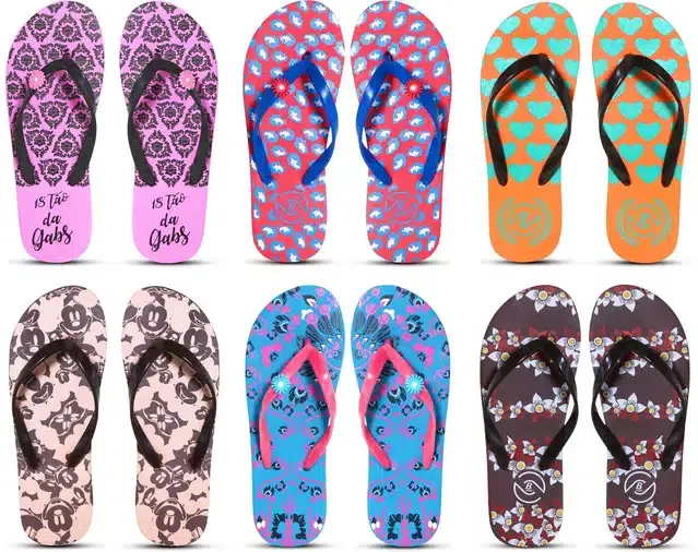 Flip Flops for Women, Pack of 6 (Multicolor, 5)