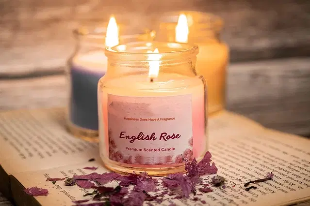 Floish Decor Premium English Rose Scented Cookie Jar Candle