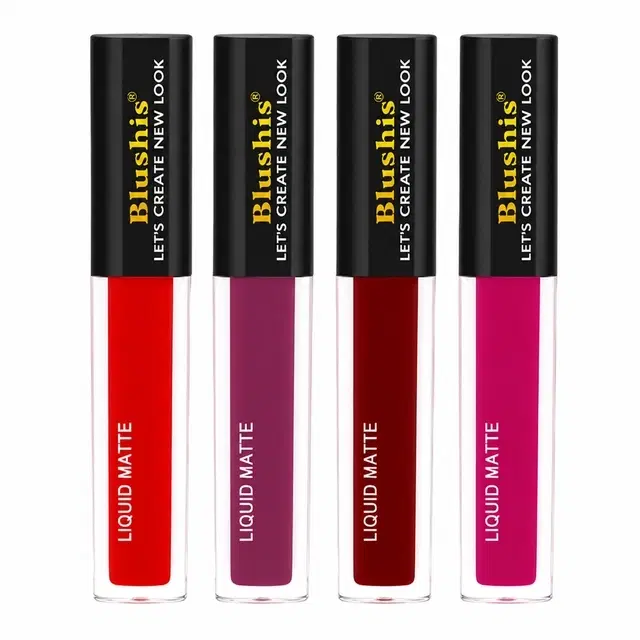 Non Transfer Waterproof Liquid Matte Mini Lipstick Combo, Red, Purple Maroon, Magenta, 16 ml [Pack of 4]