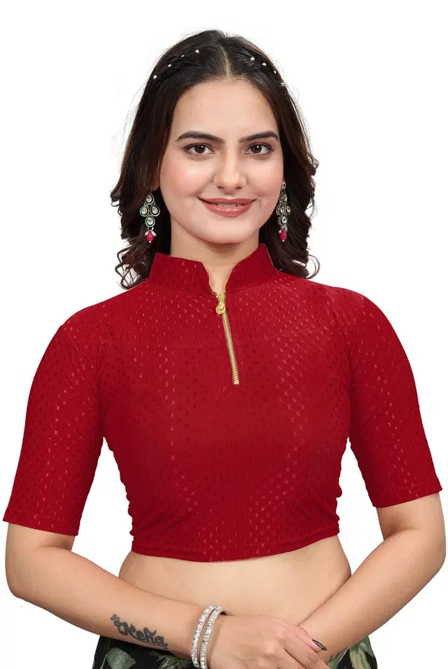 Cotton Lycra Solid Stitched Blouse for Women (Maroon, 28)