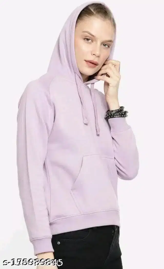 Full Sleeves Hooded Sweatshirt for Women (Lavender, M)